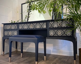 green emerald velvet dress Navy Blue Gothic Carved Dressing Table With Mirror  Upcite