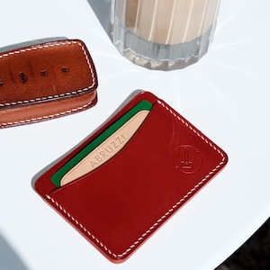Cartera de piel fina, cartera minimalista de piel, cartera de piel, cartera para tarjetas de crédito. Tarjetero de piel auténtica en 8 colores. Estampado en caliente gratuito.