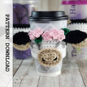 Crochet Pattern: Cow Cup Cozy Sleeve | Reusable Coffee Sleeve | Farm Animal Mug Cozy PDF