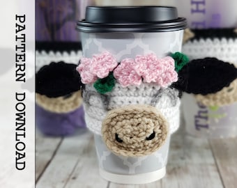 Crochet Pattern: Cow Cup Cozy Sleeve | Reusable Coffee Sleeve | Farm Animal Mug Cozy PDF