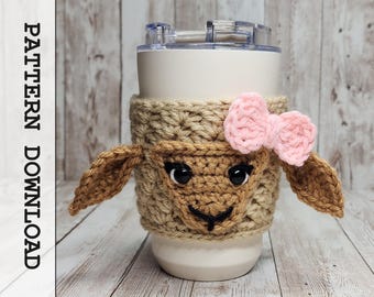 Crochet Sheep Cup Cozy Pattern: Farm Animal Coffee Sleeve (PDF Pattern)