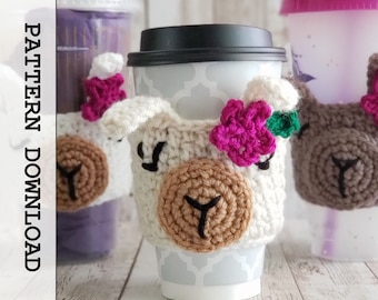 Crochet Llama Alpaca Cup Cozy Pattern: Animal Coffee Mug Wrap (PDF Pattern)