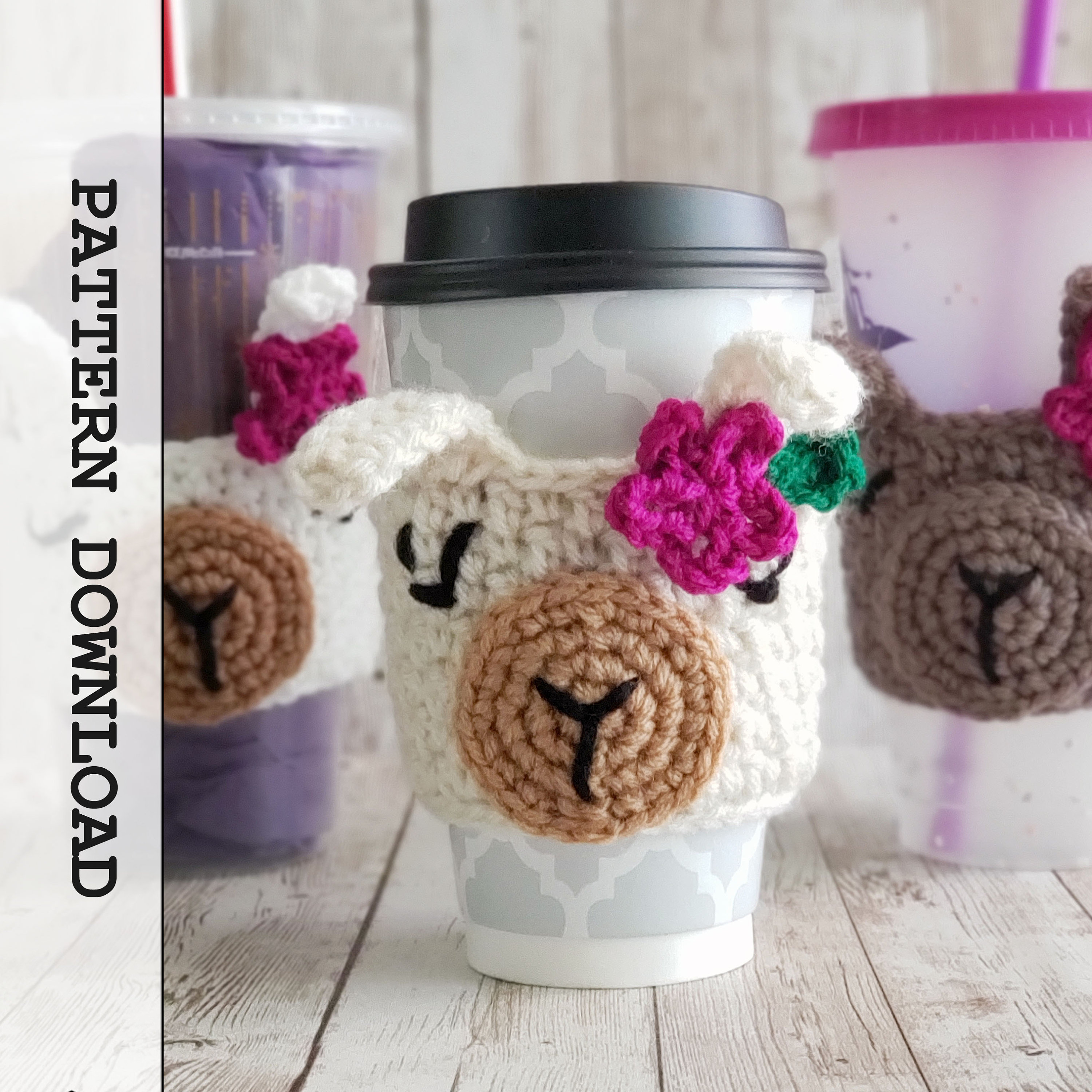 Crochet Llama Alpaca Cup Cozy Pattern: Animal Coffee Mug