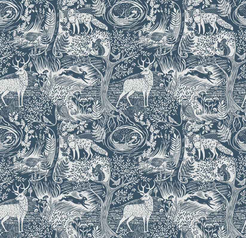 Woodland Blue Wallpaper Etsy UK