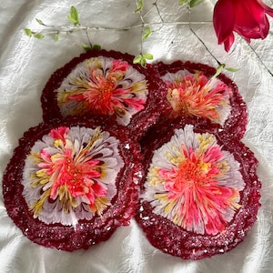 A set of four resin coaters, 4 coasters, Epoxy Resin Coasters, Housewarming Gift, Unique Flowers Textures, epoxy coaster decoration