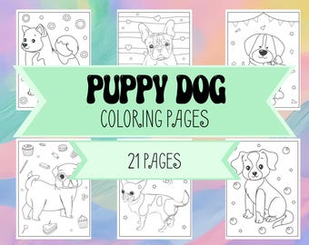 Puppy Dog Coloring Book Pages for Boys & Girls - Printable Coloring Pages - 21 Designs Including Christmas, Birthday, Valentines Day Dogs