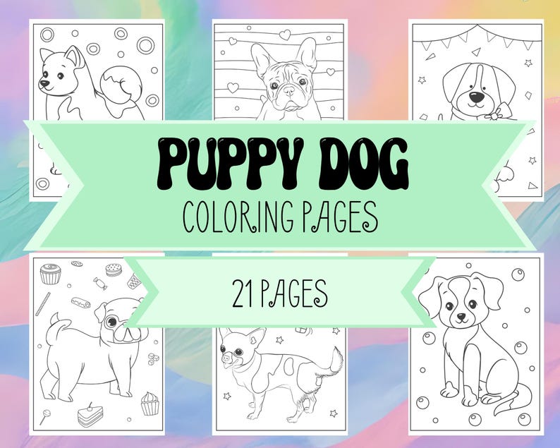 Hündchen Malbuch Seiten für Jungen & Mädchen - Druckbare Malseiten - 21 Designs inklusive Weihnachts-, Geburtstags-, Valentinstag-Hunde Bild 1