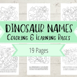 Dinosaur Name Learning & Coloring Book Printable for Kids - Learn 20 Dinosaur Names - Coloring Book Pages for Children - Digital Download