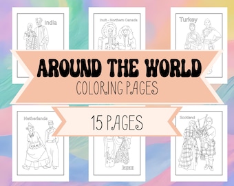Around the World Coloring Pages - 15 Countries: Ukraine, Spain, Italy, Egypt, Japan Coloring Pages - Printable International Coloring Book