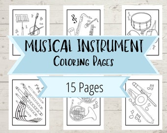 Musical Instrument Coloring Pages - Use at Home or School - Music Coloring Pages for Kids - Trombone, Violin, Piano, Clarinet, Harp & More