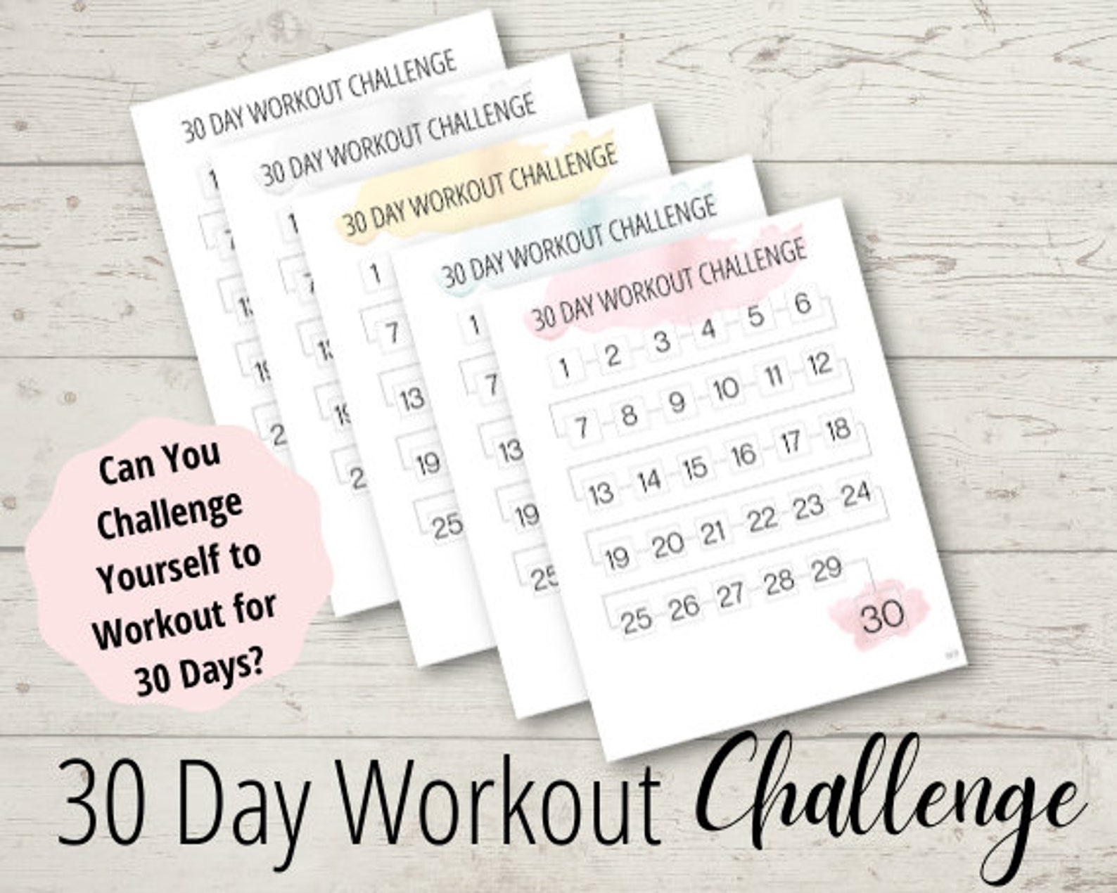 30 Day Workout Challenge Tracker Printable Planner Page Fitness Tracker
