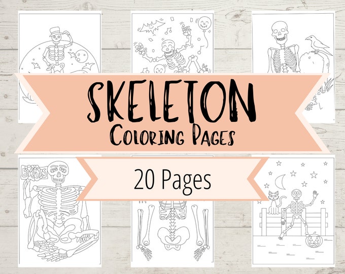 Skelly Girl Halloween Coloring Page Set 2 | Digital Download Coloring ...