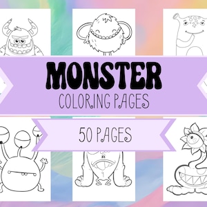 Happy Monsters Coloring Pages - 50 Unique Happy, Lovable, Friendly Monsters - Adorable Monster Designs - Halloween Coloring Pages for Kids