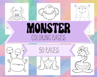 Happy Monsters Coloring Pages - 50 Unique Happy, Lovable, Friendly Monsters - Adorable Monster Designs - Halloween Coloring Pages for Kids