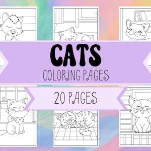Cat Coloring Pages - Adorable Cat Coloring Book - Cute Cat & Kitten Pictures - Download and Print Cat Coloring Pages for Boys and Girls - A4 image 1