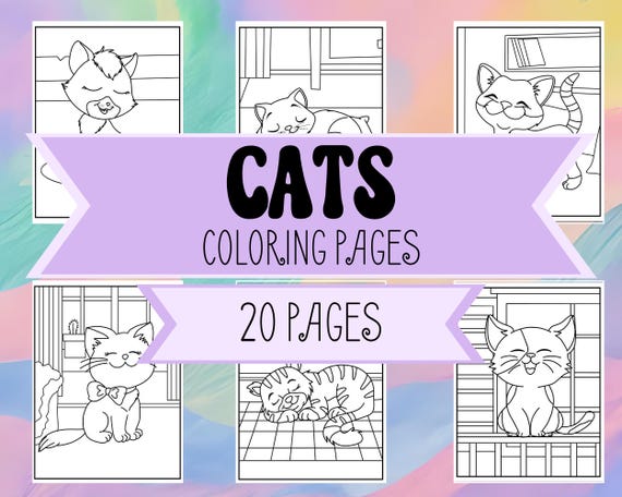 Cat Coloring Pages - Adorable Cat Coloring Book - Cute Cat & Kitten Pictures - Download and Print Cat Coloring Pages for Boys and Girls - A4