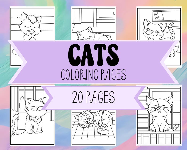 Cat Coloring Pages - Adorable Cat Coloring Book - Cute Cat & Kitten Pictures - Download and Print Cat Coloring Pages for Boys and Girls - A4 image 1