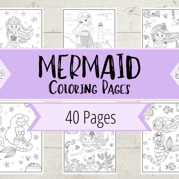 Mermaid Coloring Book Pages - Printable Mermaid Coloring Pages for Girls - Ocean Mermaid Birthday Party Coloring Pages - Kids Coloring Pages