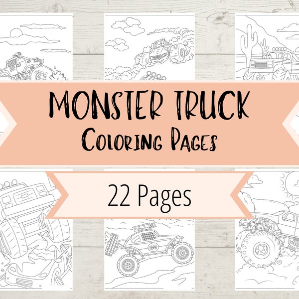 Monster Truck Coloring Pages for Kids an Adults - Monster Trucks Going on Adventures - Big Truck Coloring Book Pages for Boys & Girls -Print