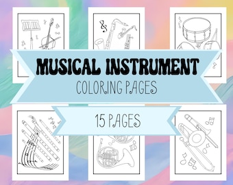 Musical Instrument Coloring Pages - Use at Home or School - Music Coloring Pages for Kids - Trombone, Violin, Piano, Clarinet, Harp & More