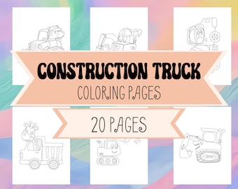 Construction Trucks Coloring Pages - Animals Driving and Smiling Trucks - Cute, Unique Coloring Pages for Toddlers & Preschoolers -