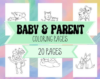 Child & Parent Animal Coloring Book Pages - Coloring Pages for Kids and Parents - Mother's Day and Father's Day Printable Coloring Pages