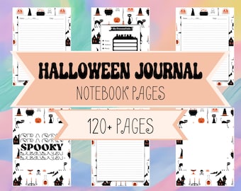 Halloween Printable Notebook Pages for Halloween Journal - Cover Designs Included - BONUS: Black & White Halloween Notebook Design Included