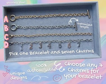 Pick Seven Charms to Create a Custom Charm Bracelet - You Choose the Charms for Charm Bracelets - 4 Bracelet Choices, 350+ Charms to Choose