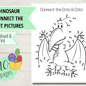 Op de afbeelding: Een zwart-witte verbind-de-stippen-activiteitspagina met een dinosaurus. De pagina bevat de nummers 1 tot en met 80 om de gebruiker te begeleiden bij het verbinden van de stippen om de afbeelding te maken. De tekst "Connect the Dots & Color" staat bovenaan de pagina.