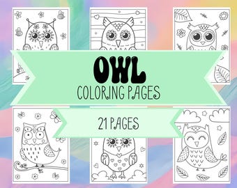 Owl Coloring Book Pages - 21 Owl Pictures to Color - Owls, Birds, Outdoors Coloring Pages - Coloring Book for Boys & Girls - Printable Pages