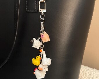 Farm Animals Bag Charm / Keychain • Cute Farm Animals 3D Charms • Kids Backpack Charm • Cow, Chicken, Goose, Pig, Sheep, and Duck Charms