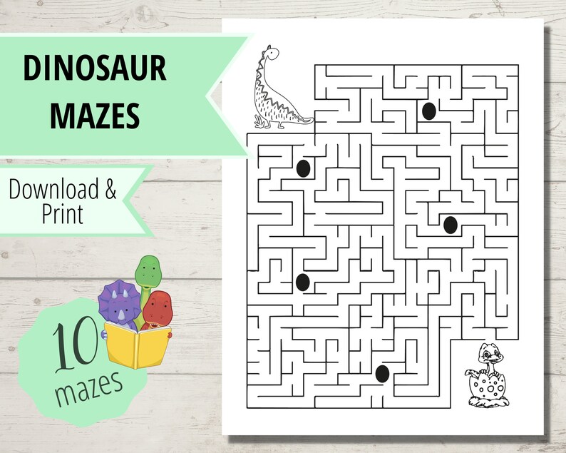 Dinosaur Activity Book Printable Mazes Connect the Dots - Etsy