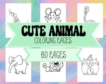 60 Animal Coloring Book Pages - Farm Animals, Sea Animals, Desert Animals, Forest Animals, Birds- Coloring Pages for Boys, Girls, and Adults
