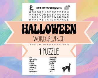 Halloween Wordsearch Puzzle - Kids Word Search - Solution Included - Download & Print - Halloween Party Activity for Kids - Halloween Puzzle