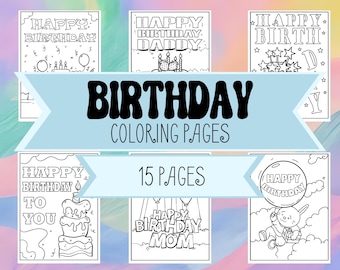 Birthday Coloring Pages - Happy Birthday Printable - Birthday Coloring Book - Kids Birthday Coloring Page, Mom & Dad Birthday Coloring Sheet