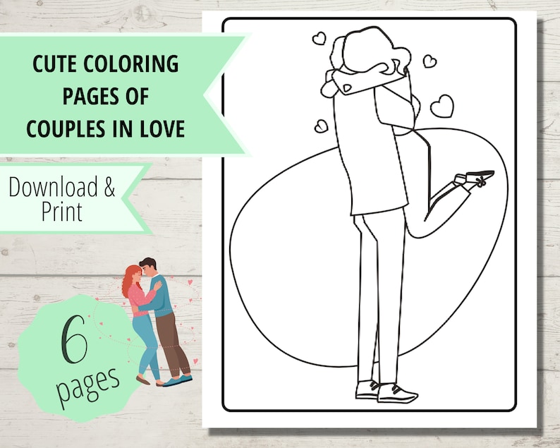 Couples Coloring Pages Lovers Couples Valentine's Day - Etsy
