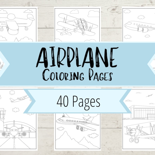 Airplane Coloring Pages - Download & Print Coloring Book Pages for Boys / Girls - Airplanes Flying over Airports, Houses, Trees + Mountains