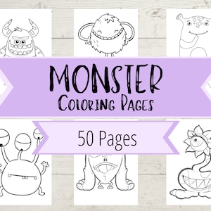 Happy Monsters Coloring Pages - 50 Unique Happy, Lovable, Friendly Monsters - Adorable Monster Designs - Halloween Coloring Pages for Kids