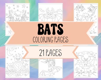 Bat Coloring Pages for Halloween - Halloween Coloring Pages for Kids - Activity for Halloween Party at Home or School for Boys & Girls- BATS