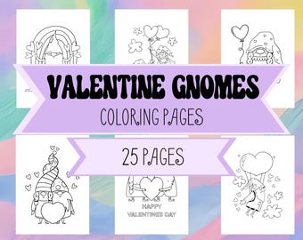 Valentine's Day Gnome Coloring Pages for Kids & Adults - Children's Printable Coloring Pages - Valentine's Day Activity for Home and School