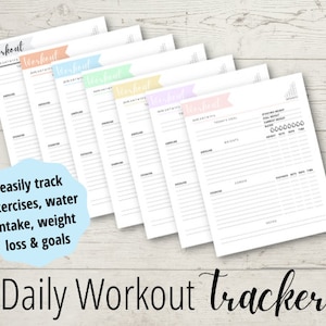 Printable Daily Workout Tracker for Planner or Binder - Print Daily Workout Guide to Track Weight Loss Goals, Water Intake, Cardio, Exercise