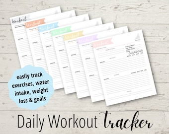 Printable Daily Workout Tracker for Planner or Binder - Print Daily Workout Guide to Track Weight Loss Goals, Water Intake, Cardio, Exercise
