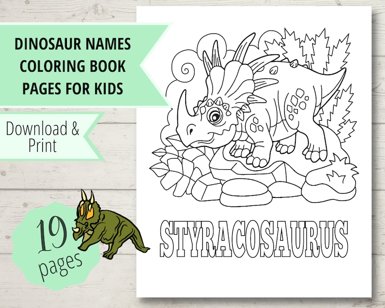 Dinosaur Name Learning & Coloring Book Printable for Kids Etsy
