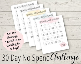 No Spend Tracker - 30 Day No Spending Challenge - Printable Download - Budget Challenge - Budget Tracking - Finance and Savings Tracker