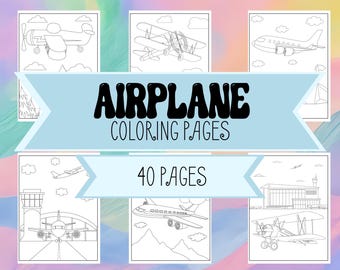 Airplane Coloring Pages - Download & Print Coloring Book Pages for Boys / Girls - Airplanes Flying over Airports, Houses, Trees + Mountains