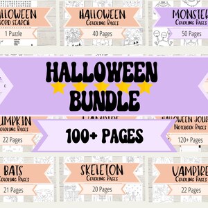Halloween Printable Bundle - Halloween Coloring Pages and Wordsearch for Kids - All Halloween listings from this shop! - Download and Print image 1