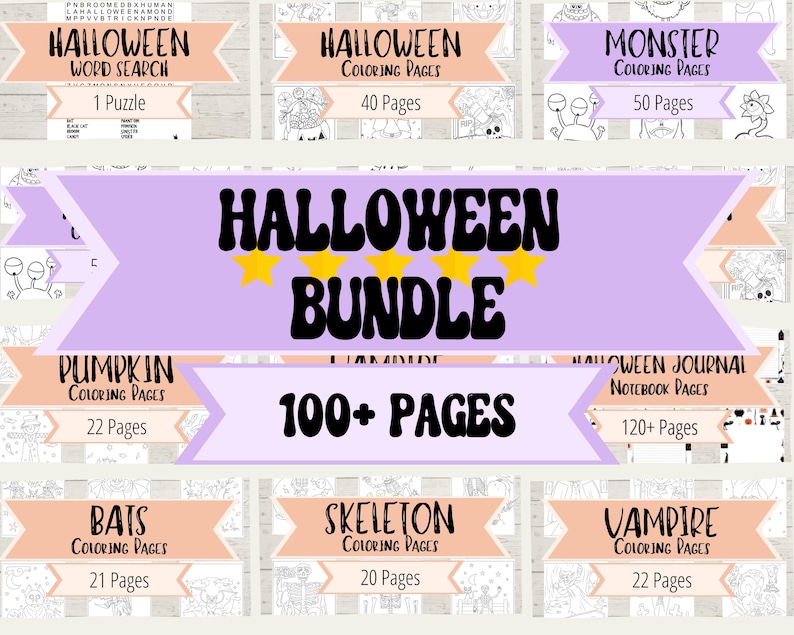 Halloween Printable Bundle - Halloween Coloring Pages and Wordsearch for Kids - All Halloween listings from this shop! - Download and Print image 1