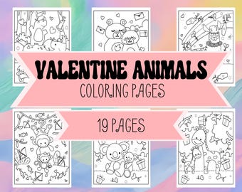 Valentine's Day Animals Coloring Pages - Kids Coloring Pages - Valentines Day Party Activity - Boy and Girls Coloring Book -Download & Print