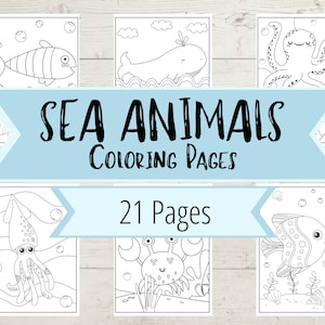 Sea Animal Coloring Book Pages - Ocean Creature Coloring Book - Fish, Sharks, Octopus, Whale Coloring Pages for Boys & Girls - Under the Sea