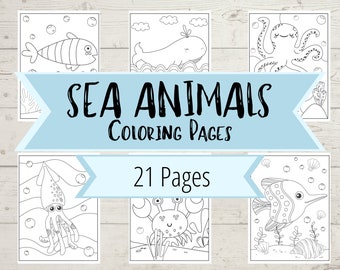 Sea Animal Coloring Book Pages - Ocean Creature Coloring Book - Fish, Sharks, Octopus, Whale Coloring Pages for Boys & Girls - Under the Sea